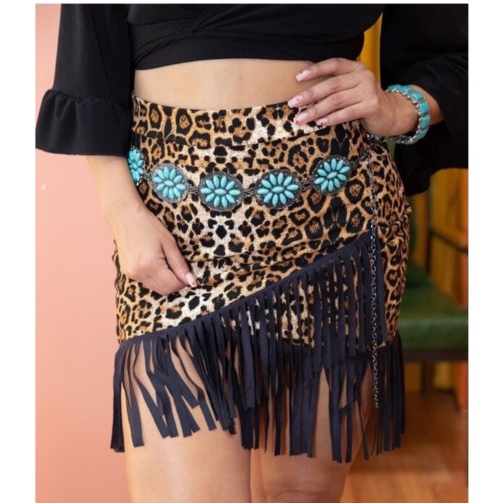 Lucky & Blessed Leopard Skirt with Fringe